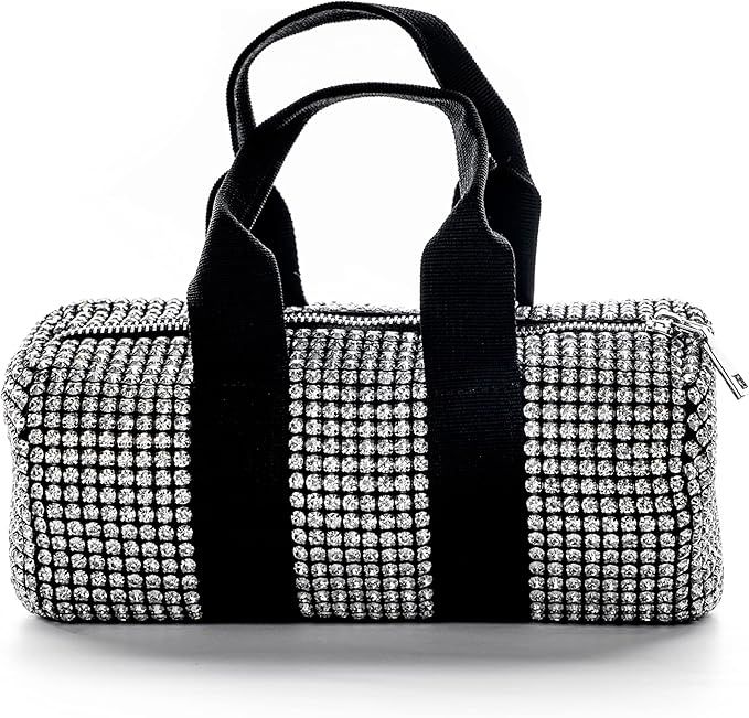 Plursona Bella Rhinestone Micro Mini Duffle Bag Luxury Sparkly Silver With Top Handle and Detacha... | Amazon (US)