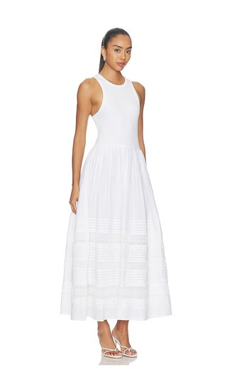 Voile Crew Neck Fit & Flare Dress in White | Revolve Clothing (Global)