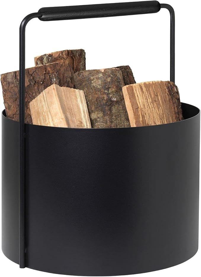 blomus Ashi Wood Basket, Firewood Basket with Handle in Black, 37 L x 35 W x 45 H cm, Carmine Bas... | Amazon (US)