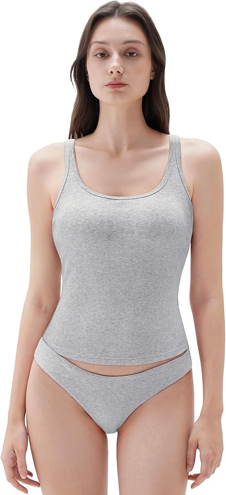 SUUKSESS Women Padded Cotton Ribbed Long Tank Tops Casual Summer Going Out Sleeveless Scoop Neck ... | Amazon (US)