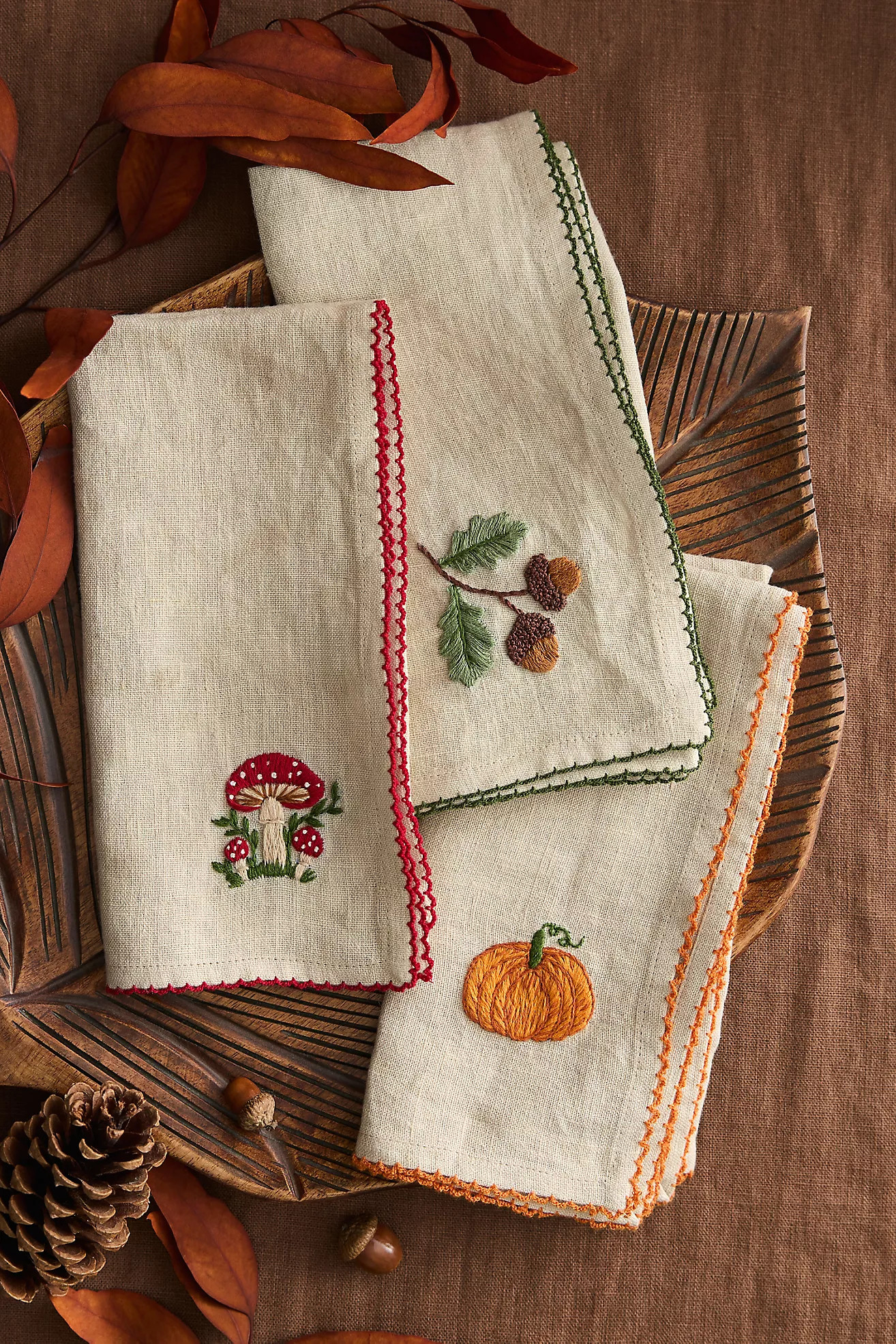 Autumn Icon Embroidered Napkins, Set of 2 | Anthropologie (US)