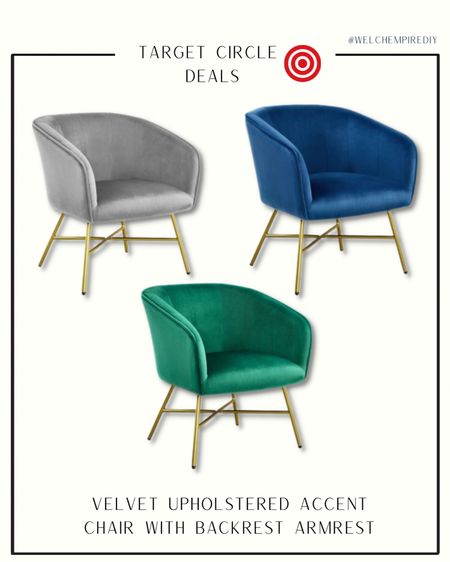 Make a bold statement with Targets modern velvet upholstered accent chairs, now on sale at Target! Available in 3 striking colors; Gray, Blue, & Green.  #TargetCircleSale 🎯

#LTKhome #LTKstyletip #LTKsalealert