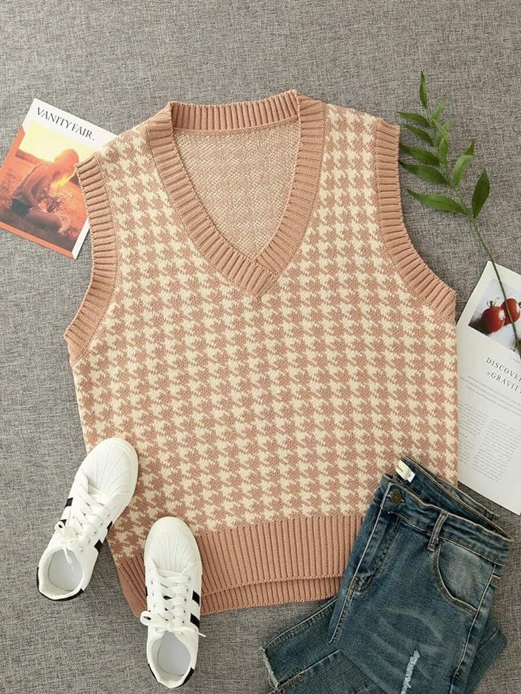 Suéter de punto de gran tamaño sin mangas con cuello en V de los años 90 con estampado gráfic... | Amazon (US)