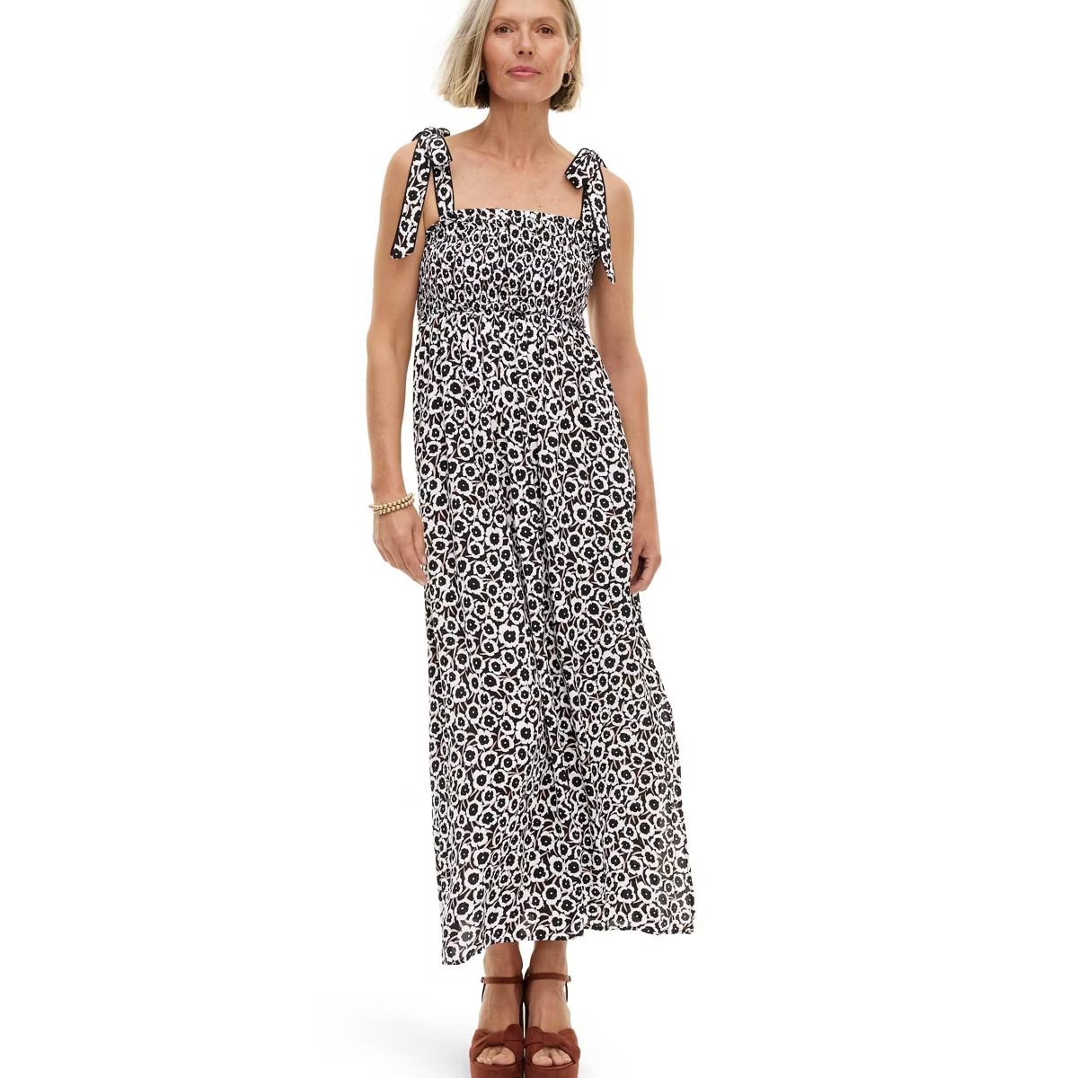Women's Smocked Tie Strap Neutral Poppy Midi Dress - DVF for Target | Target