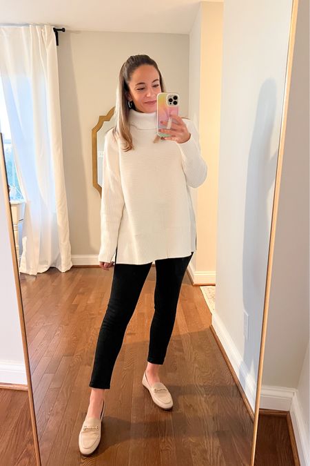 Wearing today 

Sweater (color is white) in a size small 
Jeans petite 24 
Shoes tts color is soft beige 

#LTKSeasonal #LTKstyletip