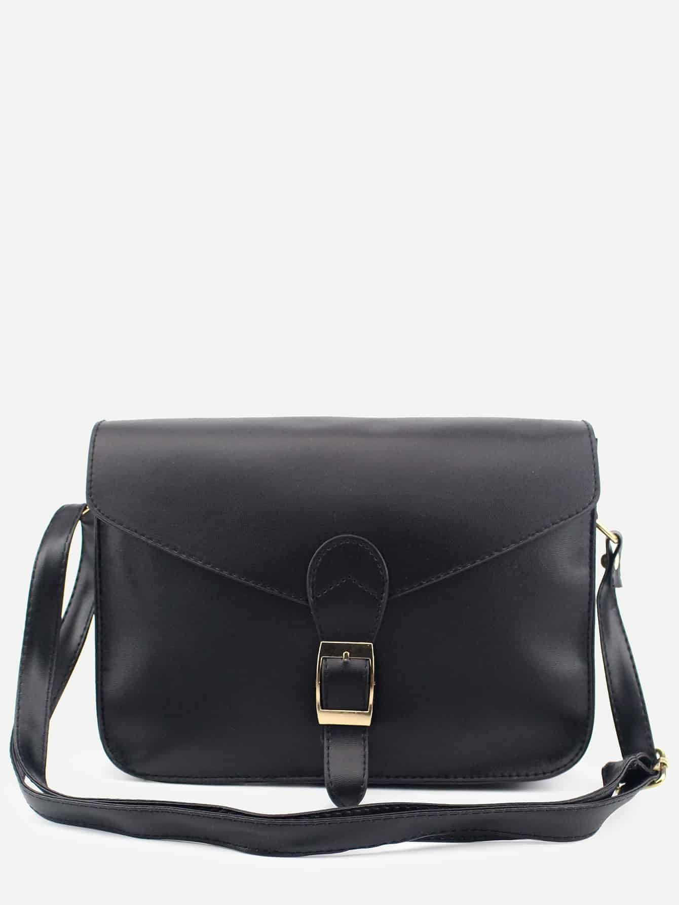 Black Buckle Strap Closure Envelope Crossbody Bag | Romwe