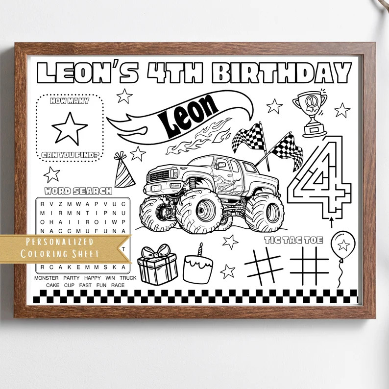 Wheels Activity Sheet Hot Monster Truck Party Placemat Hot Race Monster Truck Birthday Party Kids... | Etsy (US)