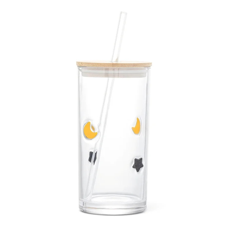 Thyme & Table 17 fl oz Star and Moon Celestial Charms Sipper with Glass Straw and Wood Lid | Walmart (US)