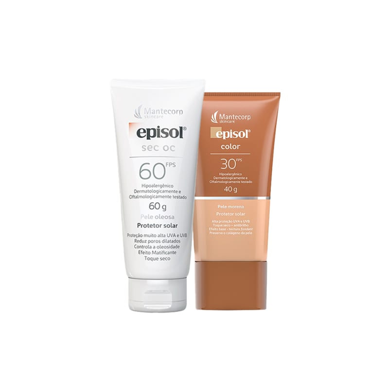 KIT MANTC EPISOL SEC OC PROT SOL FACIAL FPS60 60G+EPISOL COLOR PROT SOL FACIAL FPS30 MORENA 40G | Beleza Na Web (BR)