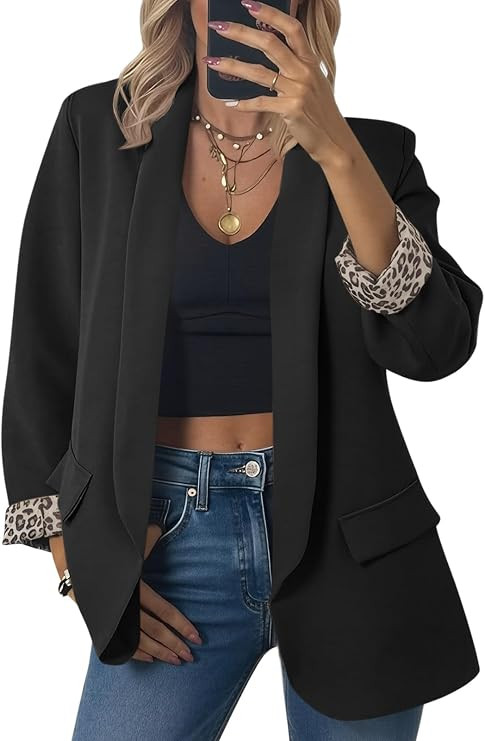 Cicy Bell Womens Leopard Blazer Business Shawl Collar Oversized Suit Jacket | Long Sleeve, Open F... | Amazon (US)