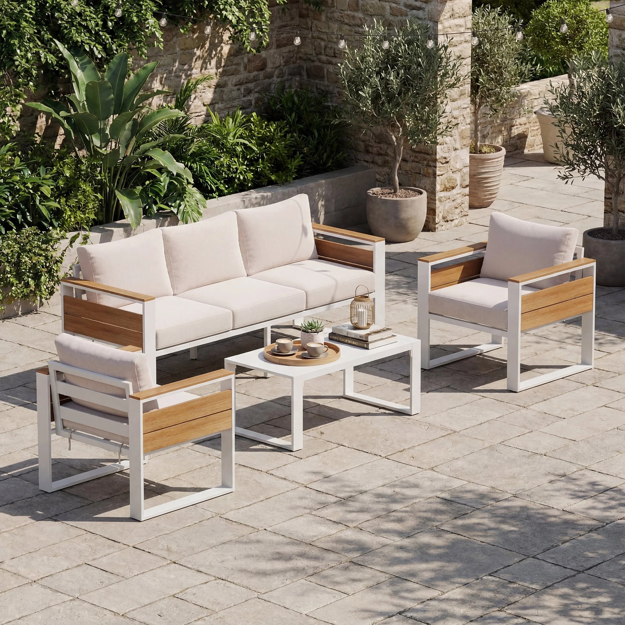 LAZZO 5-Seat Outdoor Patio Conversation Set, Aluminum Furniture Set with Olefin Fabric Cushions & Low-Maintenance Frame for Garden Patio | Walmart (US)