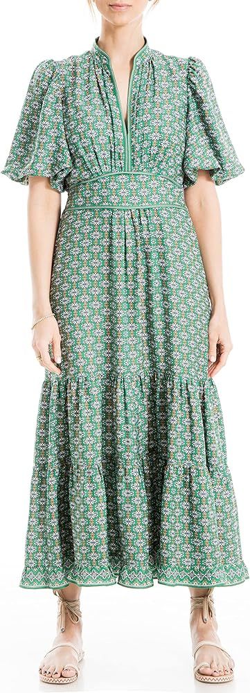 Max Studio Women's Spring 2023 Fashion Flutter Sleeve Printed V-Neck Maxi Dress | Amazon (US)