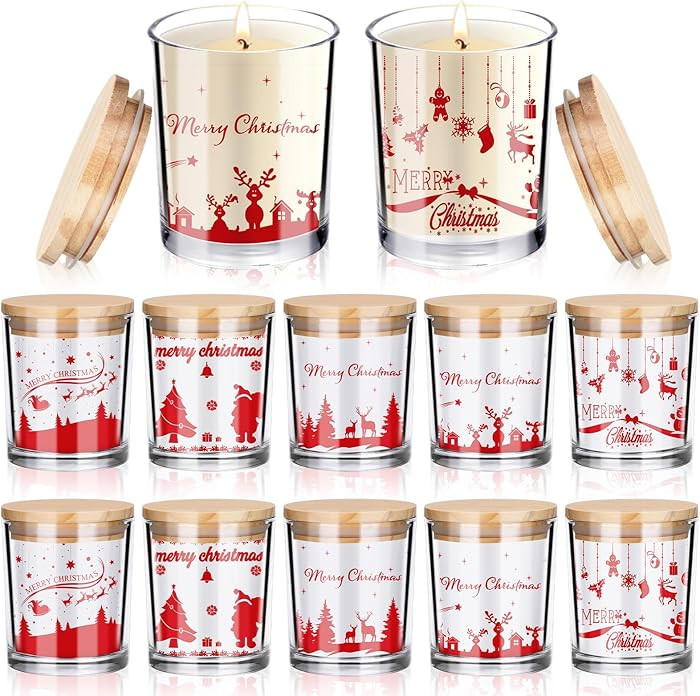 Ziliny 10 Pcs Christmas Glass Candle Jars Empty Containers Bulk 7 oz Glass Jars with Cork Lids Ti... | Amazon (US)