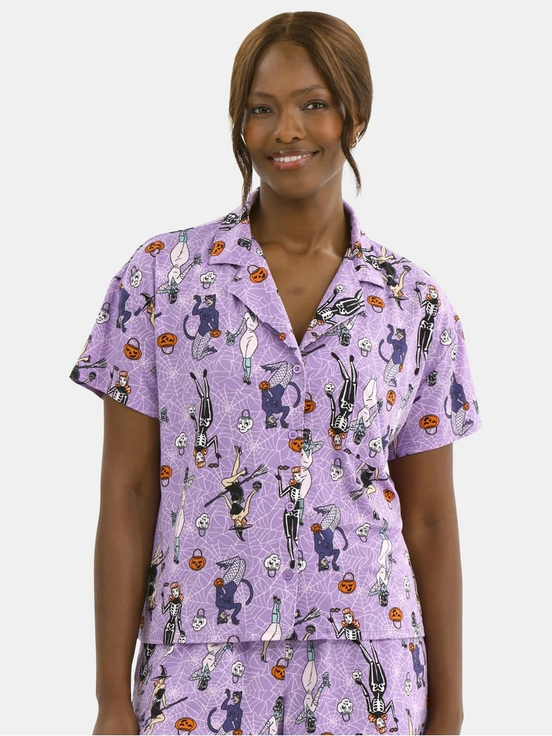 Halloween Women’s Printed Notched Top and Shorts Pajama Set from Way to Celebrate, 2-Piece, Siz... | Walmart (US)