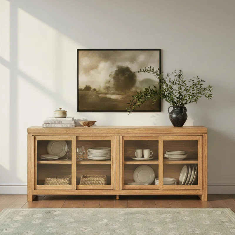 Bateson Modern Window Pane TV Stand/Sideboard with Sliding Doors, 74 Inch | Wayfair North America