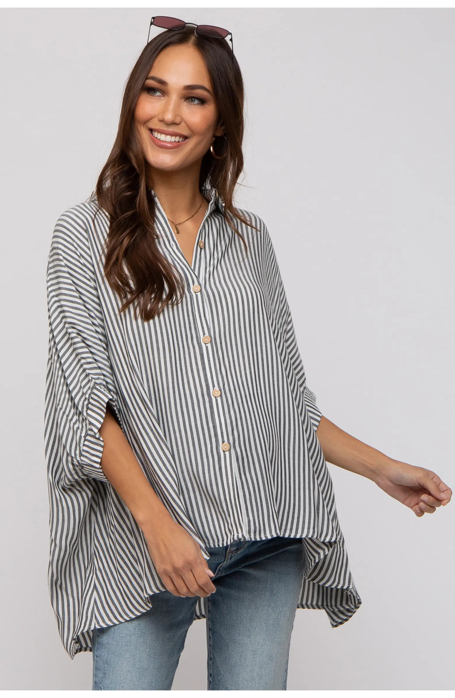 Striped Button Up Dolman Top | Nordstrom