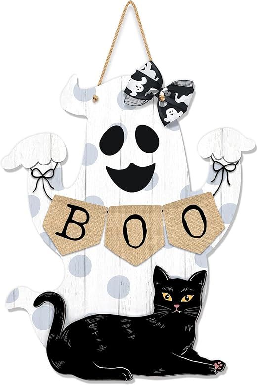 Halloween BOO Decorations Ghost Hanging Sign Front Door Hanger Wreath Decor Indoor Outdoor Yard W... | Amazon (US)