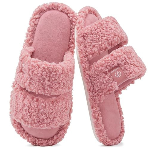 EverFoams Women's Fuzzy Open Toe Slippers Comfy Soft Memory Foam Indoor House Shoes Dusty Pink,9-10 US | Amazon (US)