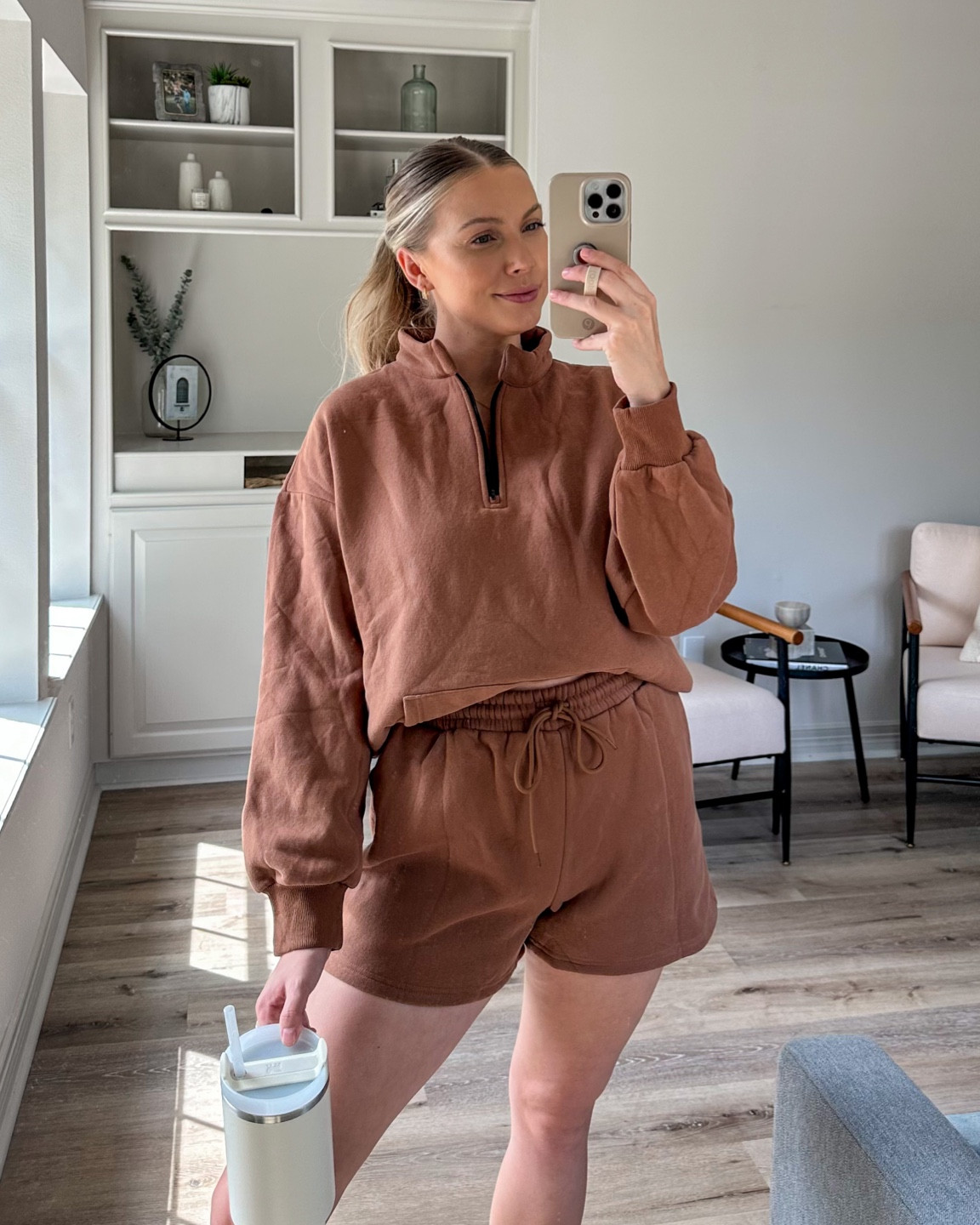 Casual fall outfit
Two piece lounge set in M
Slicked back pony with dae cream & small hoop earrings

#LTKbeauty #LTKtravel