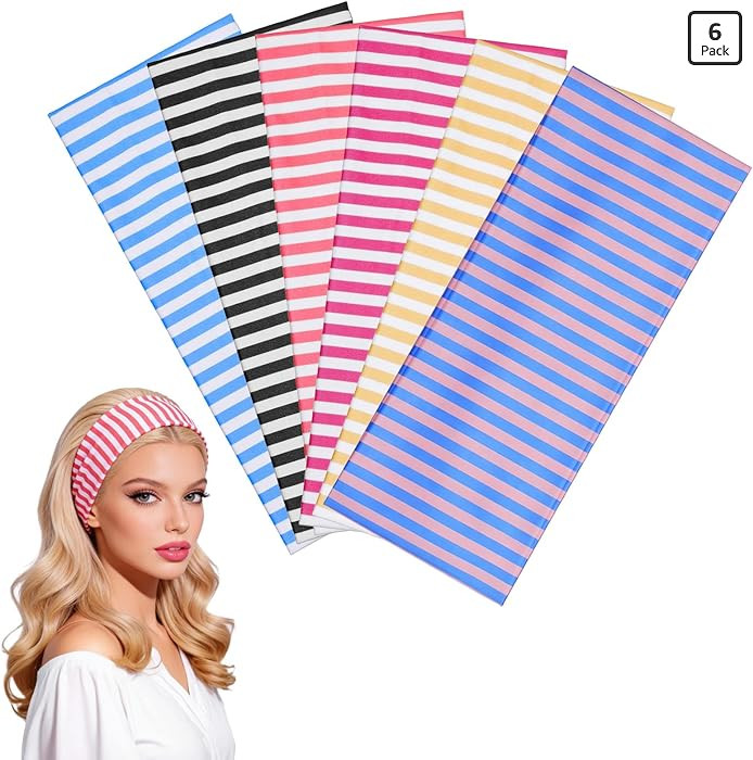6 Pcs Striped Headband for Women, Polyester Elastic Stretchy Hairbands Non Slip Hair Bands Fashio... | Amazon (US)