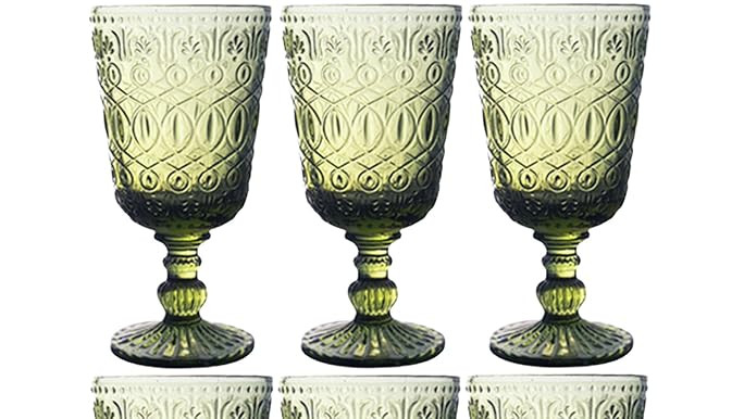 Taganov Green Drinking Glasses set of 6 Red Wine Goblets 10 OZ Colored Water Beverage Cup Vintage... | Amazon (US)