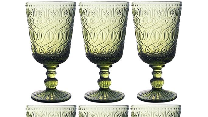 Taganov Green Drinking Glasses set of 6 Red Wine Goblets 10 OZ Colored Water Beverage Cup Vintage... | Amazon (US)