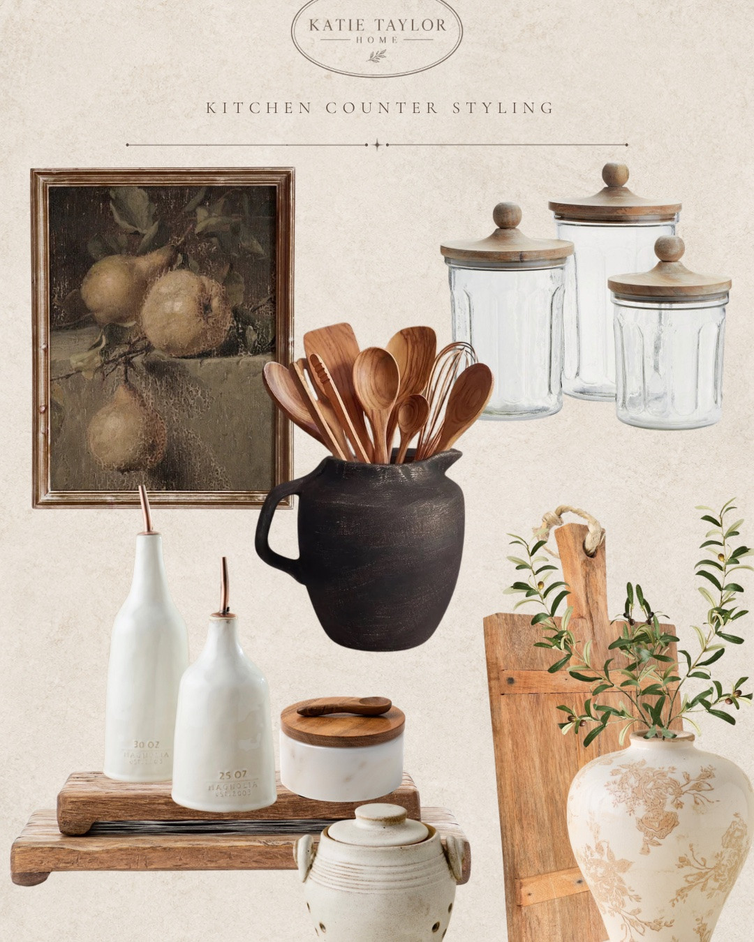 Kitchen counters are one of those places where a few good pieces can make the whole room feel more finished without making it feel overly styled.

For this guide, I pulled together warm woods, creamy ceramics, vintage-inspired artwork, subtle pattern, and a few darker accents to create a mix that feels collected rather than perfectly coordinated. 

Most of the pieces are functional enough to live on the counter every day, but still add some character when they’re left out.

Swipe to see how the collection could come together in a kitchen. I love seeing the individual pieces go from a shopping guide to an actual space—it gives you a much better sense of how they can work together while still feeling natural and lived-in.

The exact and similar pieces from my kitchen counter decor guide are linked below.

#LTKHome