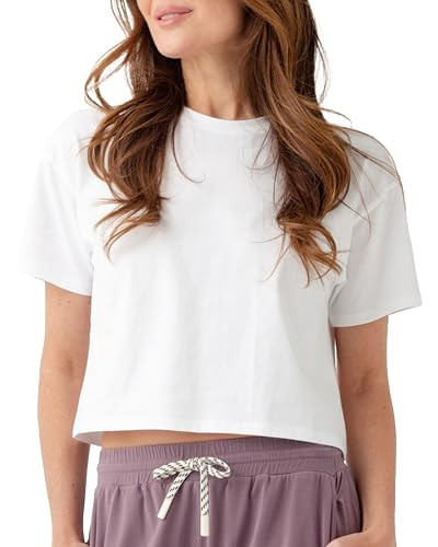 Cozy Earth - Women's All Day Cropped Tee - 100% Cotton T-Shirt - Relaxed Fit - Soft & Breathable - White Large | Amazon (US)