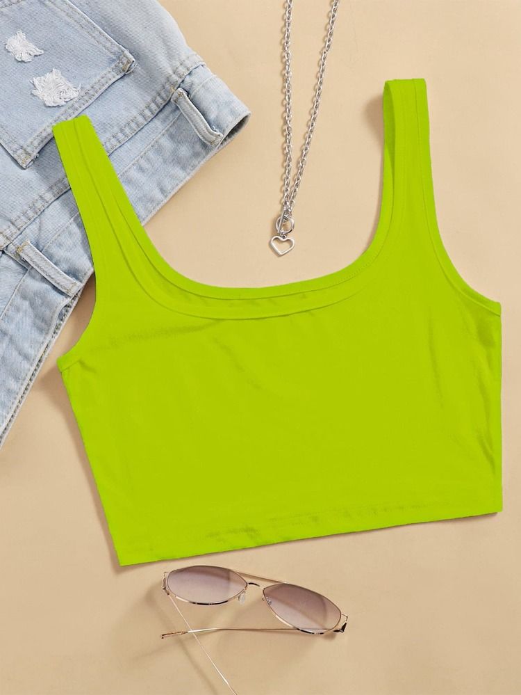 Neon Lime Crop Tank Top | SHEIN