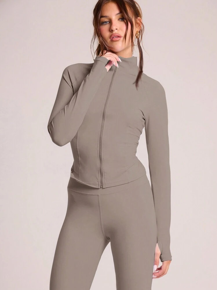 MUSERA Half Zip Long Sleeve Fitted Top | SHEIN