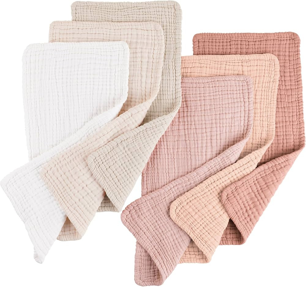 Konssy Muslin Baby Burp Cloths 6 Pack 100% Cotton | Amazon (US)