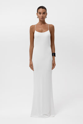 Jolie Jersey Drape Maxi Dress - White | LEAU (US)