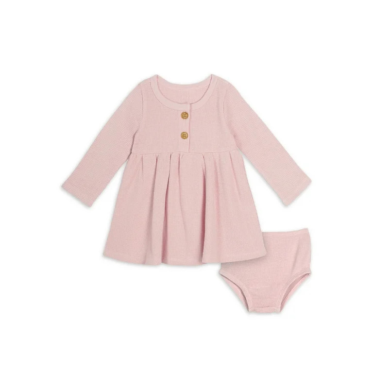 Modern Moments by Gerber Baby Girl Waffle Long Sleeve Dress & Diaper Cover Outfit Set, 2 Piece, S... | Walmart (US)