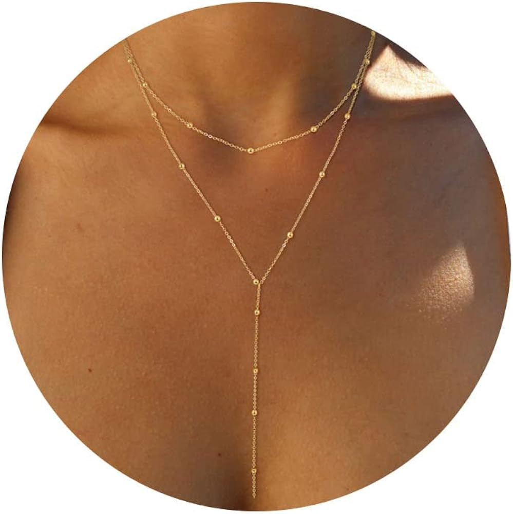 Foxgirl Lariat Gold Necklace for Women, Dainty Long Necklace 14k Gold Plated/Silver Y-Shaped Pend... | Amazon (US)