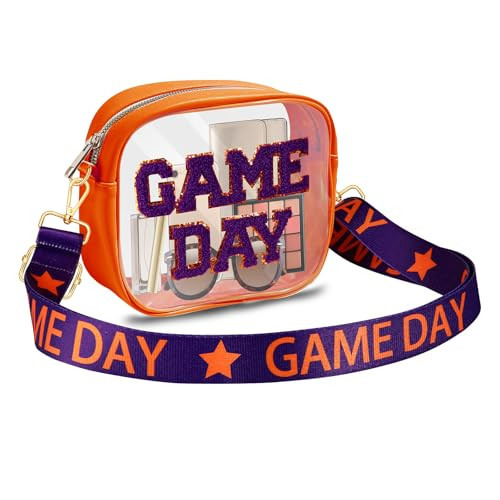 Game Day Clear Bag for Stadium Events with Letter Patches Stadium Approved Clear Crossbody Purse for Concerts Sports Events (Purple Orange) | Amazon (US)