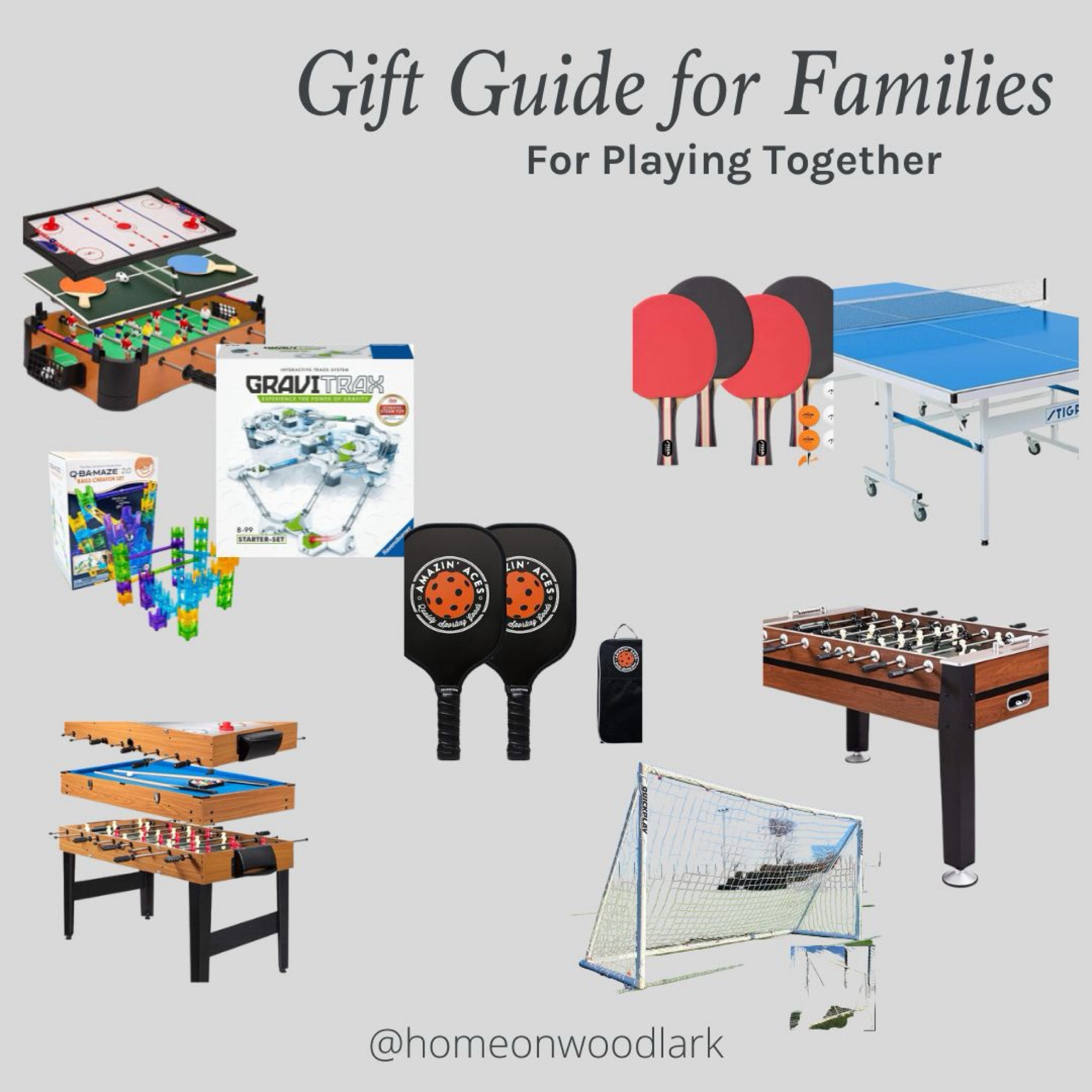 We love playing together as a family outside and in our home.  I am very intentional about creating ways to connect off technology.  Here are some ideas!  

Ping pong table.  Pickleball paddles.  Soccer goal.  Gravitrax.  Qbmaze.  Foosball table.  

#LTKfamily #LTKGiftGuide #LTKCyberWeek