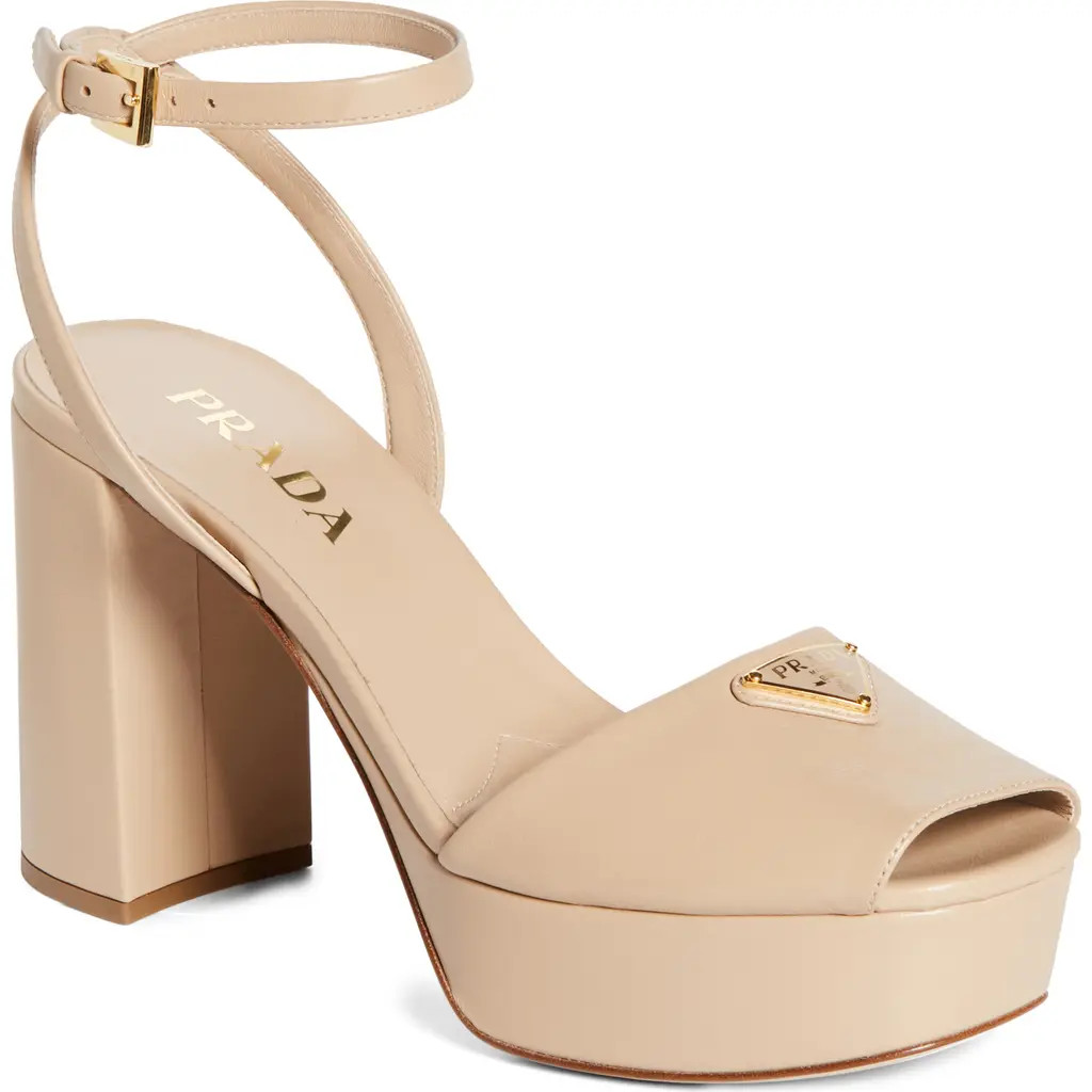 Prada Logo Platform Sandal in Sabbia at Nordstrom, Size 40 | Nordstrom
