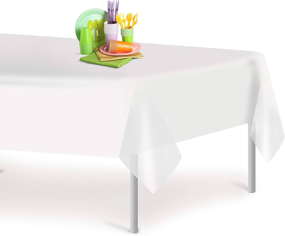 White 12 Pack Premium Disposable Plastic Tablecloth 54 Inch. x 108 Inch. Decorative Rectangle Tab... | Amazon (US)