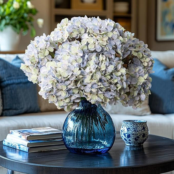 Artificial Flower Fake Silk Hydrangea Heads Bouquet with Stems Bulk for Fall Decoration Table Cen... | Amazon (US)