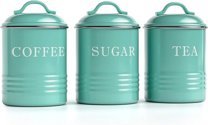 Barnyard Designs Airtight Kitchen Canister Decorations with Lids, Turquoise Metal Rustic Farmhous... | Amazon (US)