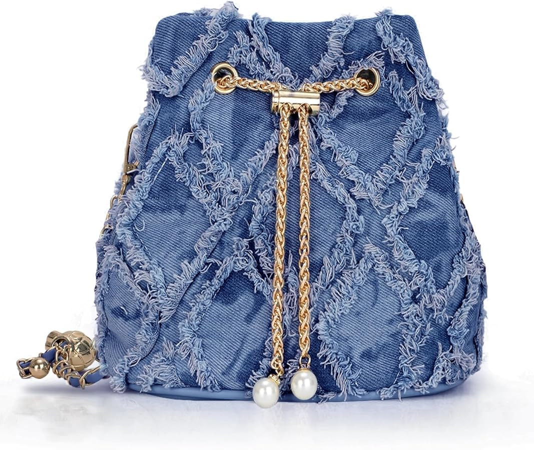 Denim Bucket Bag, Denim Purses for Women, Drawstring Blue Jean Crossbody Shoulder Purse Hobo Bag,... | Amazon (US)