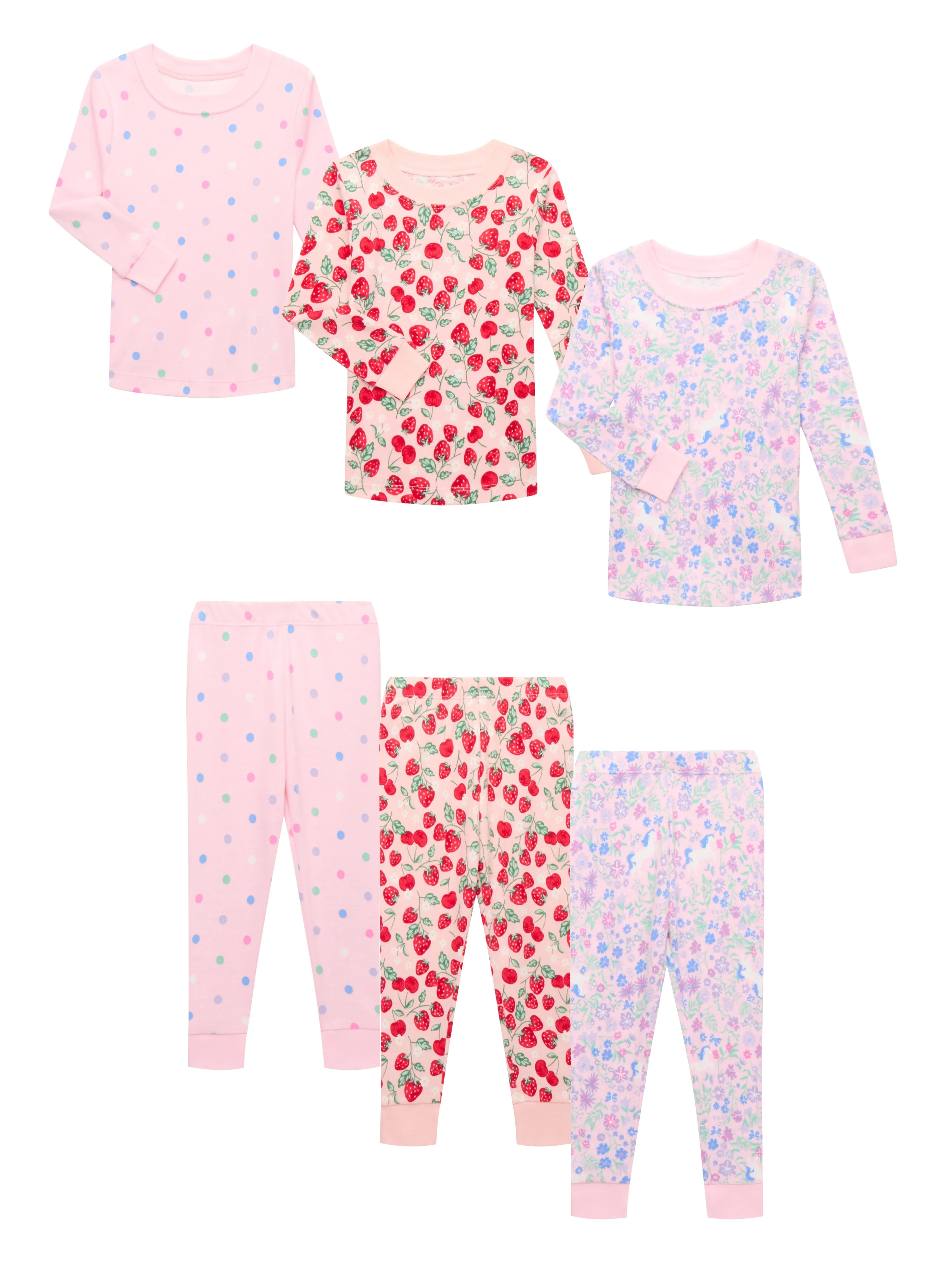 Wonder Nation Toddler Cotton Long Sleeve Tee and Pants Pajama 3-Pack Set, 6-Piece, Sizes 12M-5T | Walmart (US)