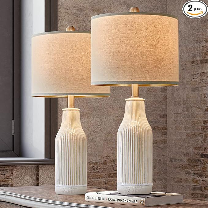 USumkky 23.25 inches Modern Ceramic Table Lamp Set of 2 for Living Room, Farmhouse Bedside Nights... | Amazon (US)