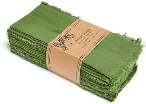 Accent Home Olive Green Linen Cloth Napkins, Set of 12, 18x18 Inches | Amazon (US)