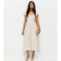 Women's Cream Polka Dot Milkmaid Midi Dress New Look | New Look (UK)