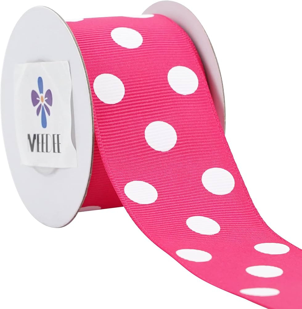 MEEDEE Hot Pink and White Polka Dot Ribbon Grosgrain Ribbon for Gift Wrapping 1-1/2 inch x 6 Yard... | Amazon (US)