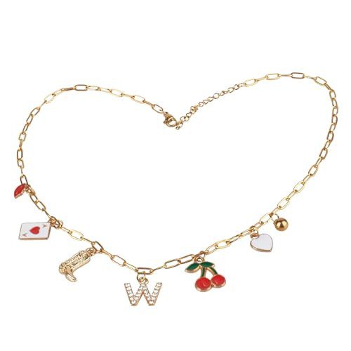 JokZan Initial Charm Name Necklace for Women, Beach Letter A-Z Gold Charms Choker Pendant Western Cowgirl Cherry Heart Fruit Personalized Accessories for Her Trendy Stuff (W) | Amazon (US)
