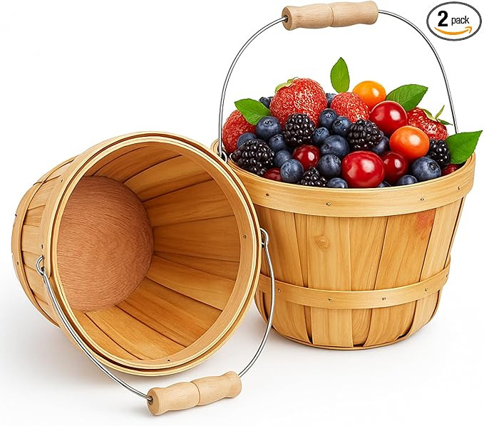 ZILAMGOO 2-Pack Handwoven Natural Wooden Baskets - Rustic Farmhouse Decor for Kitchen, Harvest Di... | Amazon (US)