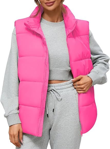 Zando Puffer Vest Women Outerwear Vests Sleeveless Stand Collar Oversized Zip Up Padded Puffy Win... | Amazon (US)