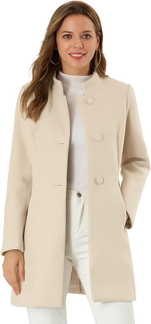 Allegra K Women's Winter Overcoat Mid-Long Stand Collar Single Breasted Coat Outerwear | Amazon (US)
